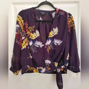 Madewell Women's Wrap Top Blooming Oasis Chiffon Blouse Size Small